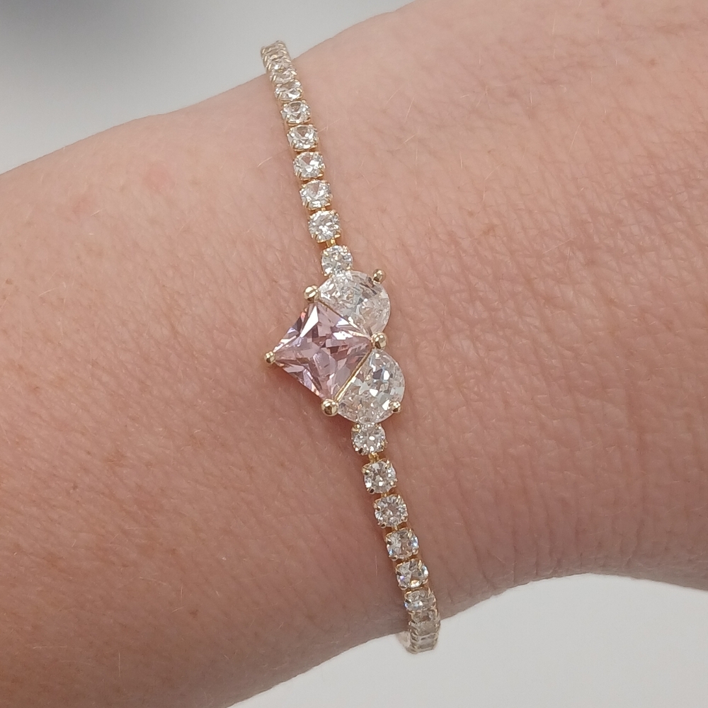 New In Box 18k Yellow Gold Filled Bracelet 7" White Pink AAA CZs By Goldoro